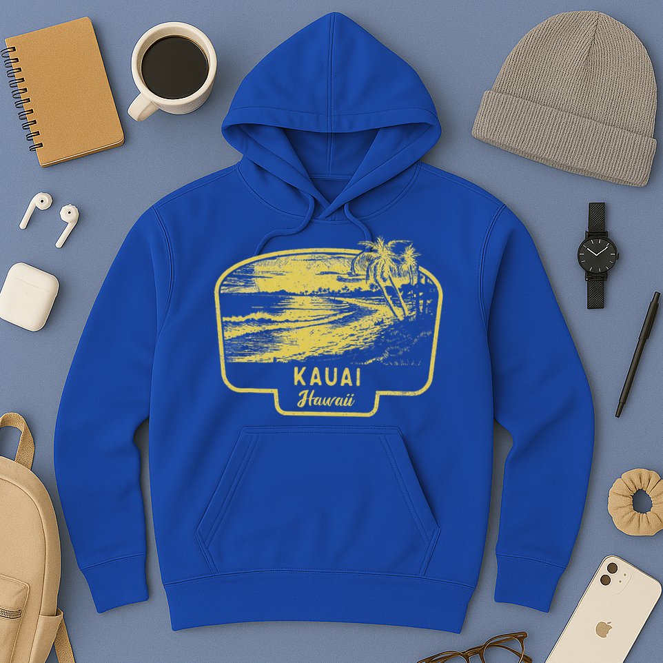 Kauai Hawaii Beach Surf Vintage Blue Hoodie