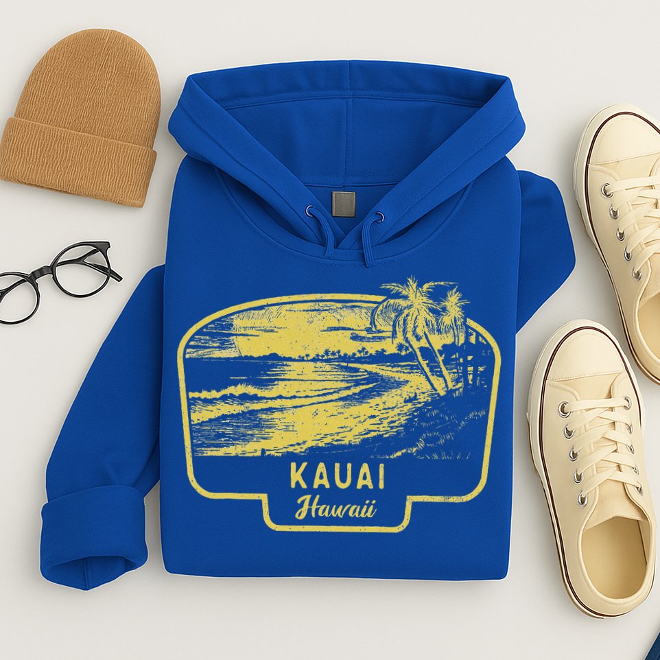 Kauai Hawaii Beach Surf Vintage Blue Hoodie