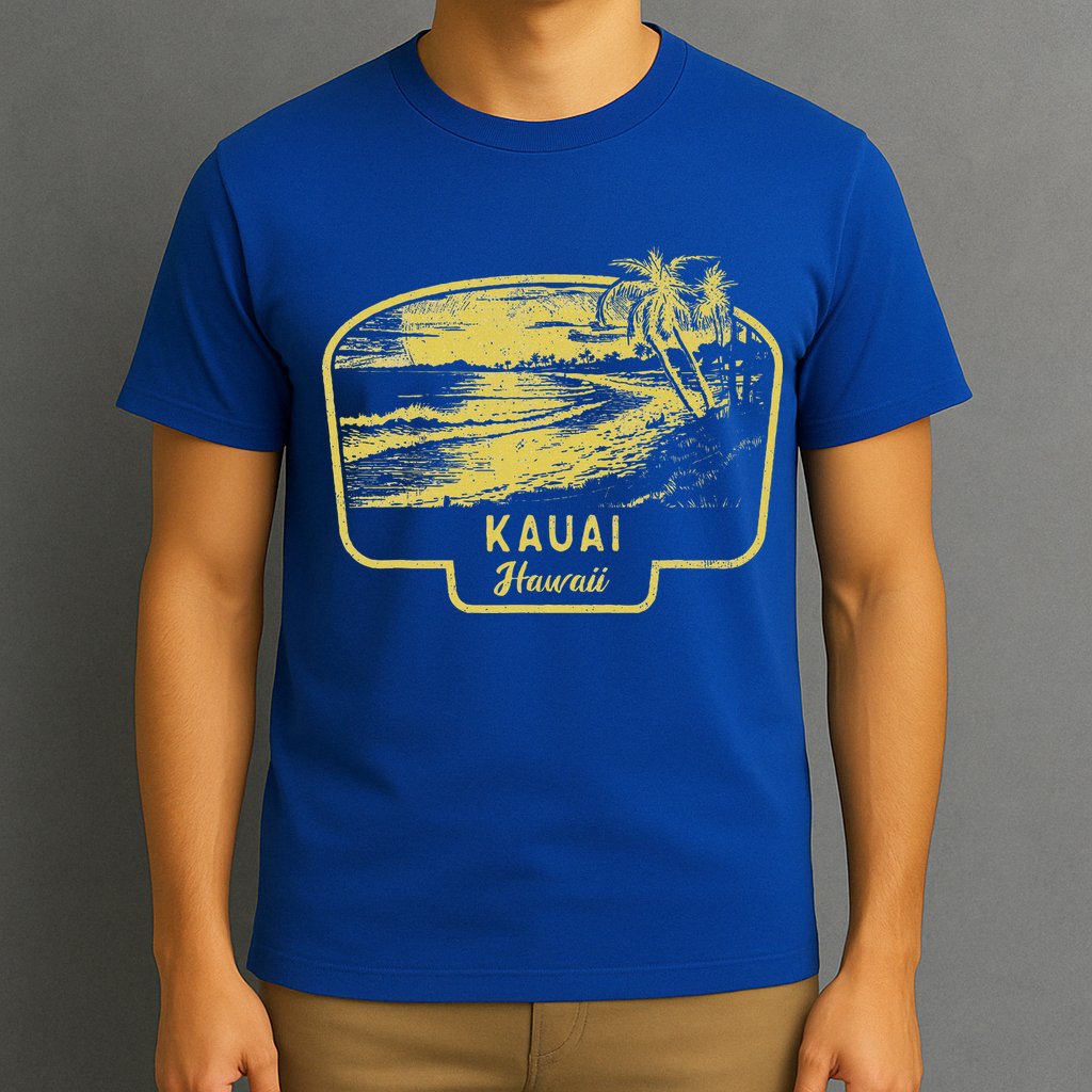 Kauai Hawaii Beach Surf Vintage Blue T-Shirt