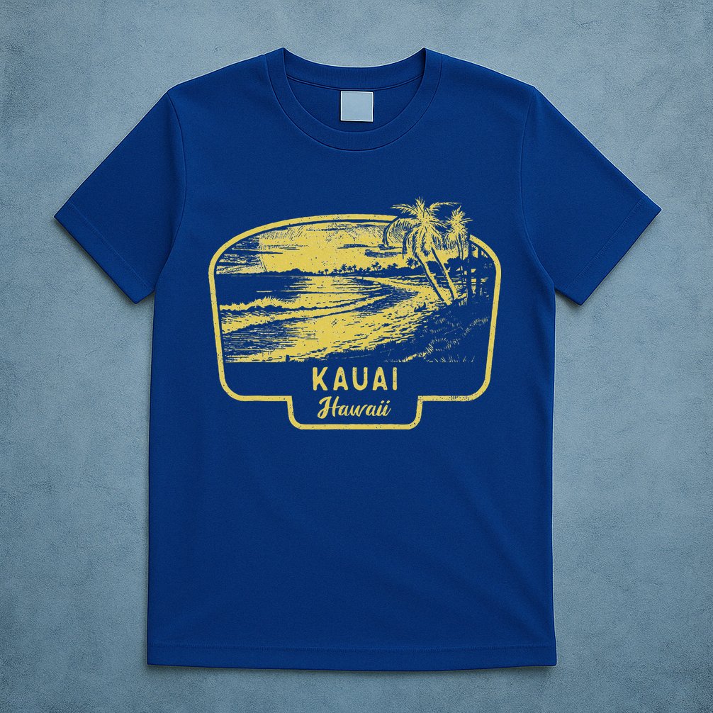 Kauai Hawaii Beach Surf Vintage Blue T-Shirt