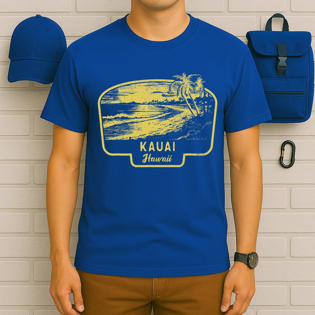 Kauai Hawaii Beach Surf Vintage Blue T-Shirt