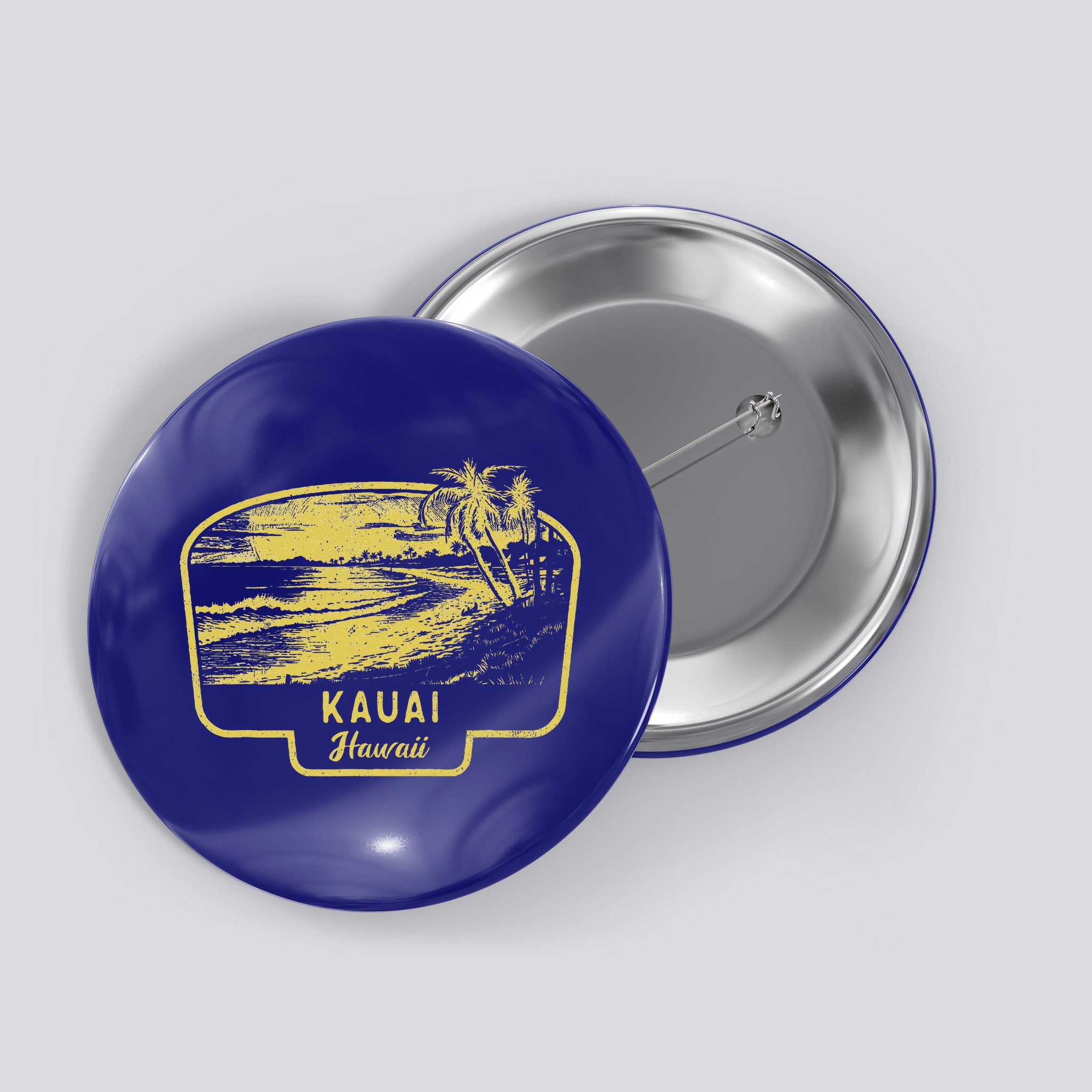Kauai Hawaii Beach Surf Vintage Blue Button