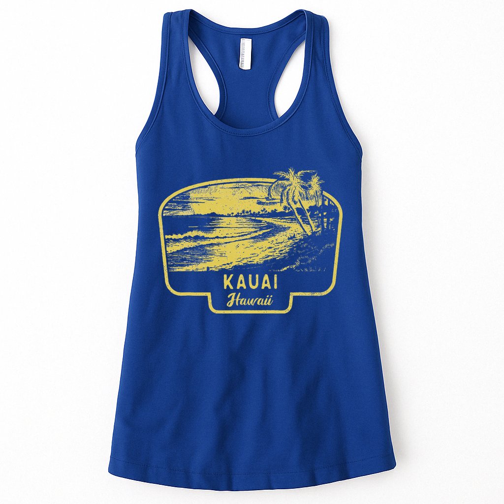 Kauai Hawaii Beach Surf Vintage Blue Womens Tank Top