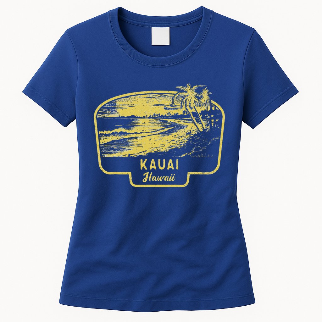 Kauai Hawaii Beach Surf Vintage Blue Womens T-Shirt