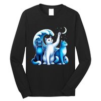 Kamala Harris Blue Cats Wave Kamala Funny For Cat Lovers Long Sleeve Shirt