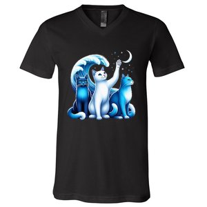 Kamala Harris Blue Cats Wave Kamala Funny For Cat Lovers V-Neck T-Shirt