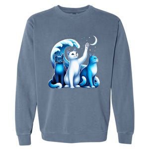 Kamala Harris Blue Cats Wave Kamala Funny For Cat Lovers Garment-Dyed Sweatshirt