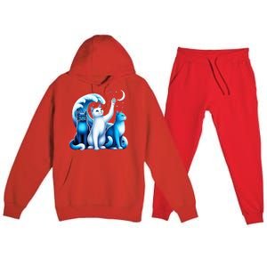 Kamala Harris Blue Cats Wave Kamala Funny For Cat Lovers Premium Hooded Sweatsuit Set