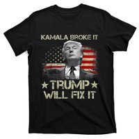 Kamala Harris Broke It Trump Will Fix It Usa Flag Trump Cool T-Shirt