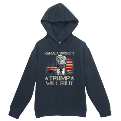 Kamala Harris Broke It Trump Will Fix It Usa Flag Trump Cool Urban Pullover Hoodie