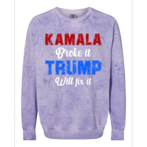 Kamala Harris Broke It Trump Will Fix It Usa Flag Trump Cool Colorblast Crewneck Sweatshirt