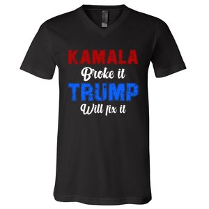 Kamala Harris Broke It Trump Will Fix It Usa Flag Trump Cool V-Neck T-Shirt