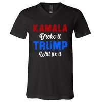 Kamala Harris Broke It Trump Will Fix It Usa Flag Trump Cool V-Neck T-Shirt