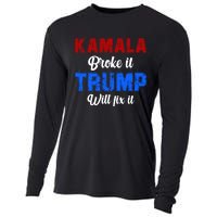 Kamala Harris Broke It Trump Will Fix It Usa Flag Trump Cool Cooling Performance Long Sleeve Crew