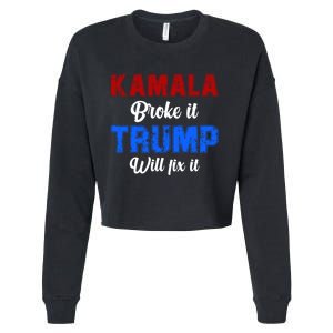 Kamala Harris Broke It Trump Will Fix It Usa Flag Trump Cool Cropped Pullover Crew