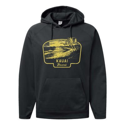 Kauai Hawaii Beach Surf Vintage Blue Performance Fleece Hoodie