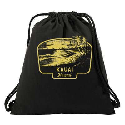 Kauai Hawaii Beach Surf Vintage Blue Drawstring Bag