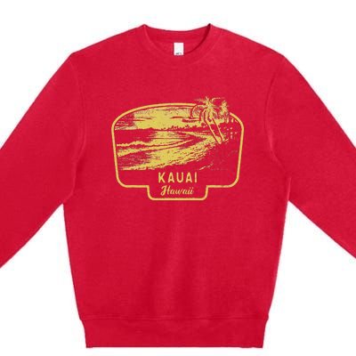 Kauai Hawaii Beach Surf Vintage Blue Premium Crewneck Sweatshirt