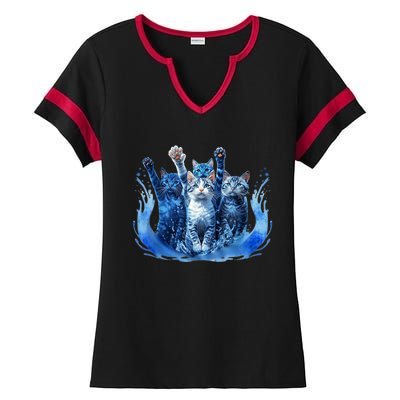 Kamala Harris Blue Cats Wave Funny For Cat Owners Ladies Halftime Notch Neck Tee