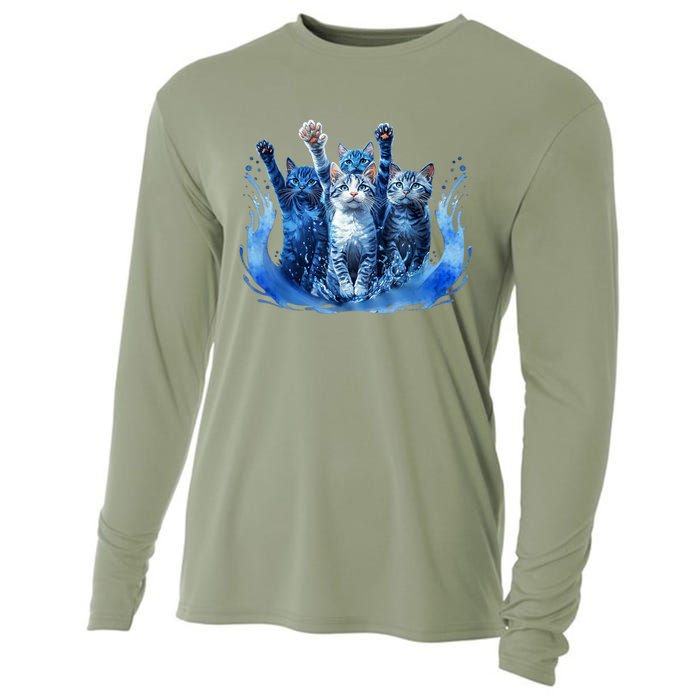 Kamala Harris Blue Cats Wave Funny For Cat Owners Cooling Performance Long Sleeve Crew