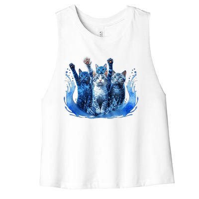 Kamala Harris Blue Cats Wave Funny For Cat Owners Women's Racerback Cropped Tank