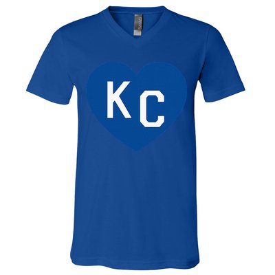 Kc Heart Blue Kansas City Heart Kc Blue V-Neck T-Shirt