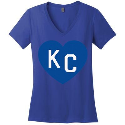 Kc Heart Blue Kansas City Heart Kc Blue Women's V-Neck T-Shirt