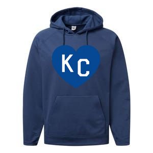 Kc Heart Blue Kansas City Heart Kc Blue Performance Fleece Hoodie