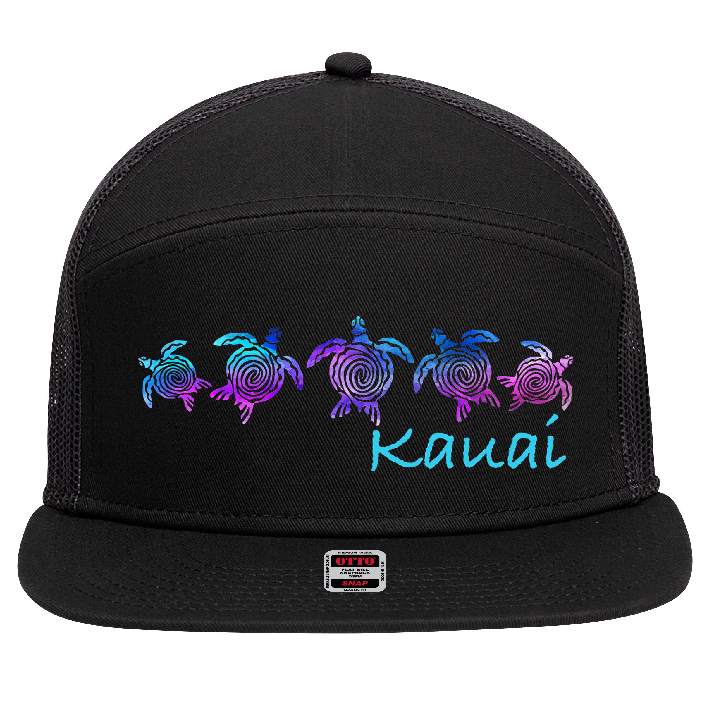 Kauai Hawaii Beach Design Tribal Turtle Gift 7 Panel Mesh Trucker Snapback Hat
