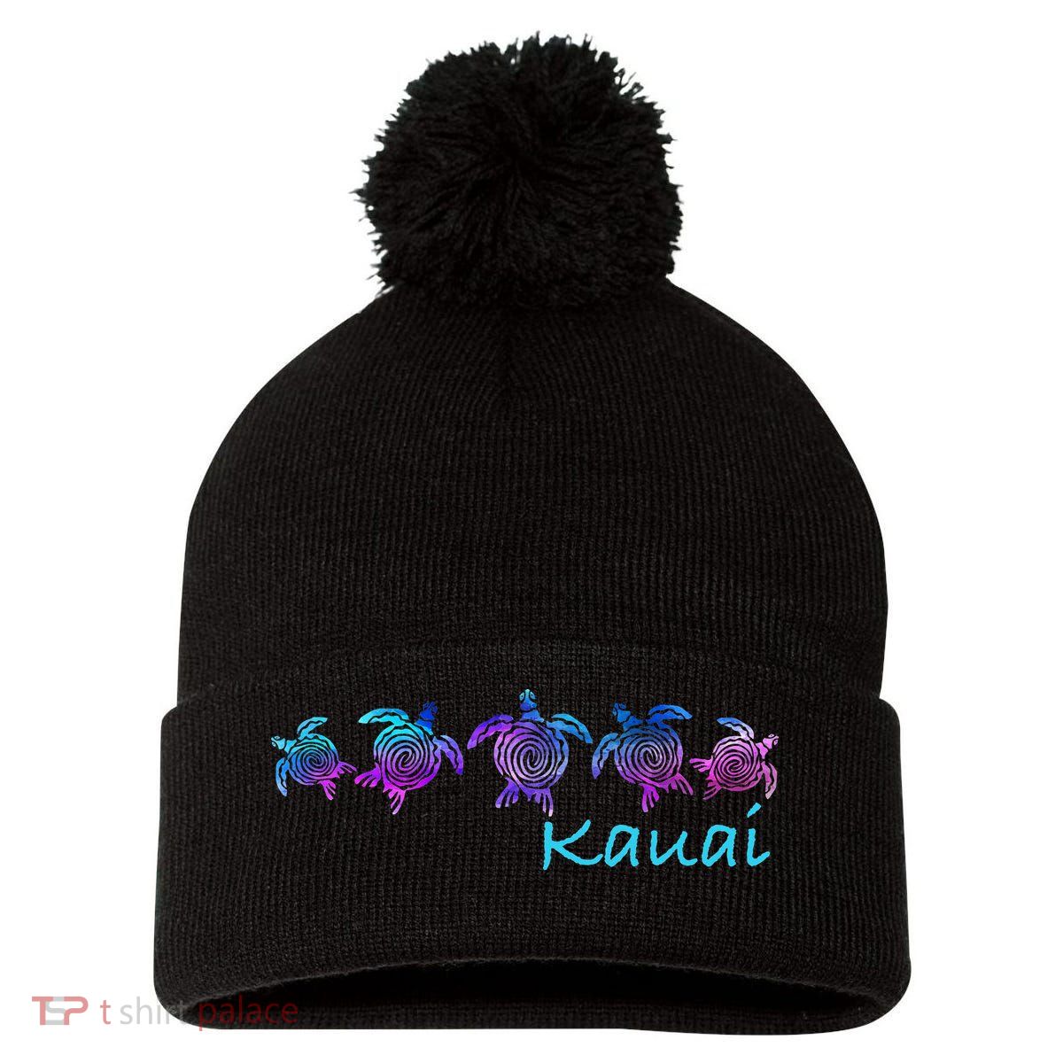 Kauai Hawaii Beach Design Tribal Turtle Gift Pom Pom 12in Knit Beanie