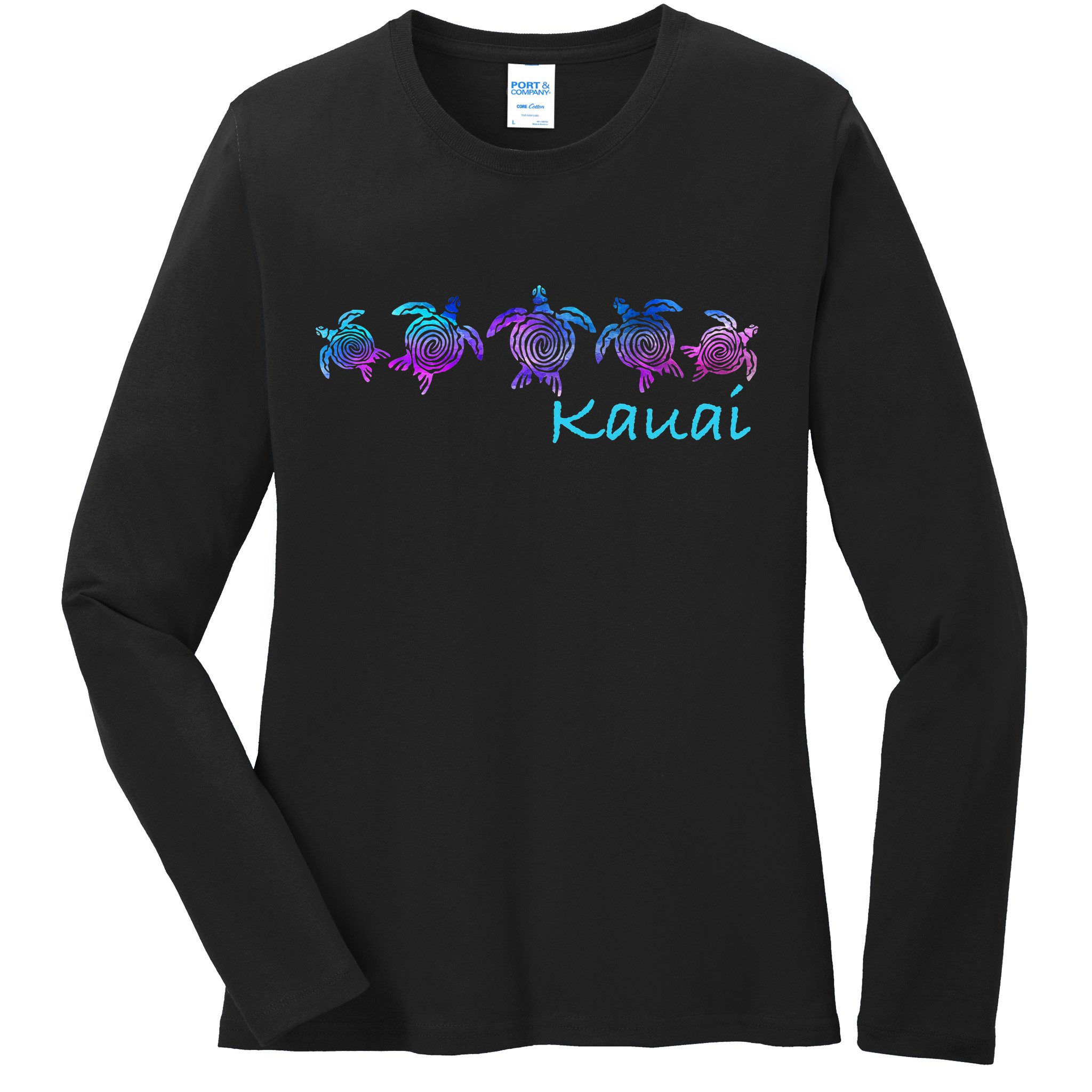 Kauai Hawaii Beach Design Tribal Turtle Gift Ladies Long Sleeve Shirt