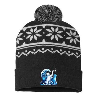 Kamala Harris Blue Cats Wave Kamala Funny For Cat Lovers Gift USA-Made Snowflake Beanie