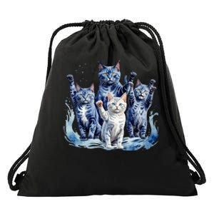 Kamala Harris Blue Cats Wave Funny For Cat Owners Drawstring Bag