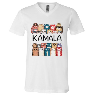 Kamala Harris Cat Lettering Positive Funny V-Neck T-Shirt