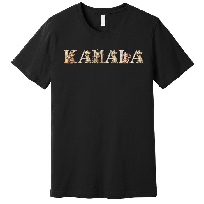 Kamala Harris Cute Cat And Kitten Font Design Premium T-Shirt