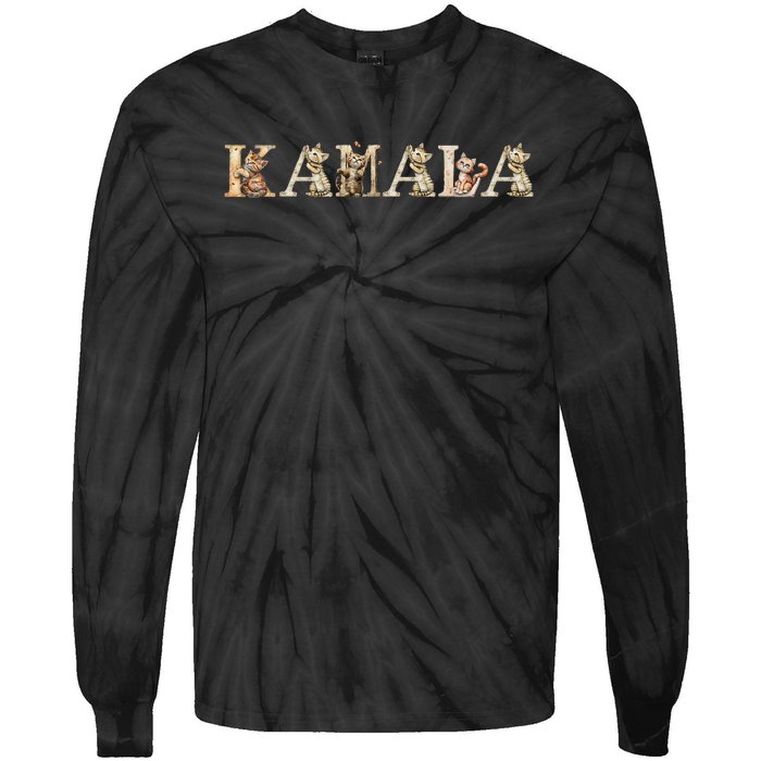 Kamala Harris Cute Cat And Kitten Font Design Tie-Dye Long Sleeve Shirt