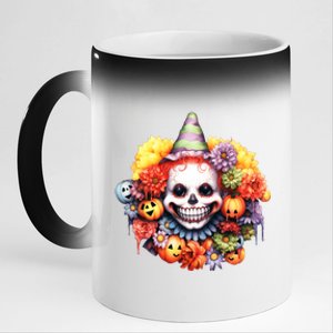 Kawaii Halloween Creepy Clown With Pumpkin And Flowers 11oz Black Color Changing Mug