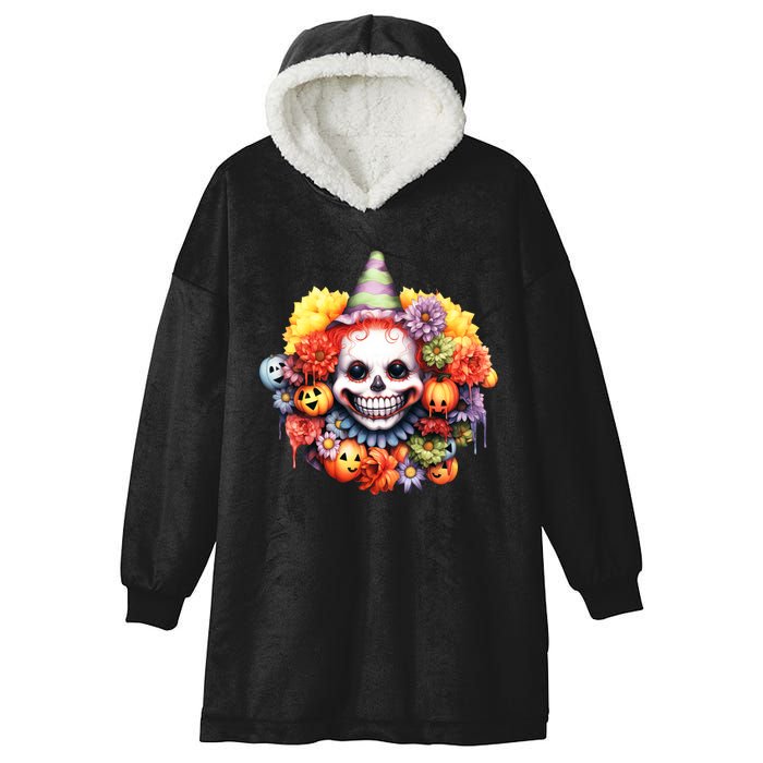 Kawaii Halloween Creepy Clown With Pumpkin And Flowers Hooded Wearable Blanket