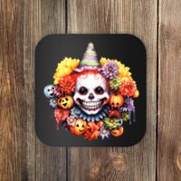 Kawaii Halloween Creepy Clown With Pumpkin And Flowers Coaster