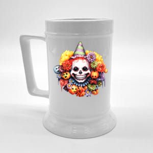 Kawaii Halloween Creepy Clown With Pumpkin And Flowers Beer Stein