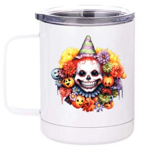 Kawaii Halloween Creepy Clown With Pumpkin And Flowers 12 oz Stainless Steel Tumbler Cup