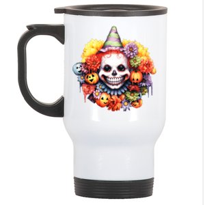 Kawaii Halloween Creepy Clown With Pumpkin And Flowers Stainless Steel Travel Mug