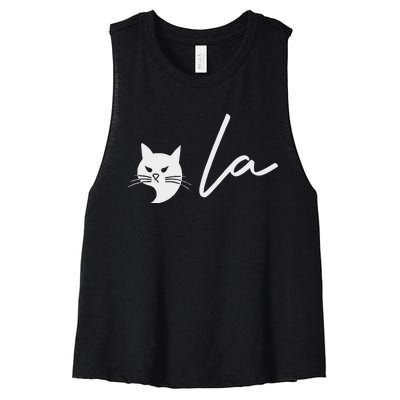 Kamala Harris Cat Lettering Positive Funny Kamala Cat 2024 Women's Racerback Cropped Tank