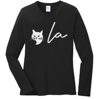 Kamala Harris Cat Lettering Positive Funny Kamala Cat 2024 Ladies Long Sleeve Shirt