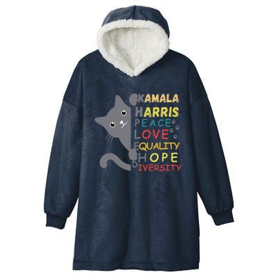 Kamala Harris Cat Peace Love Equality Hope Diversity Hooded Wearable Blanket