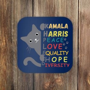 Kamala Harris Cat Peace Love Equality Hope Diversity Coaster