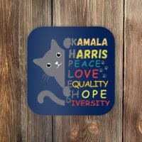 Kamala Harris Cat Peace Love Equality Hope Diversity Coaster