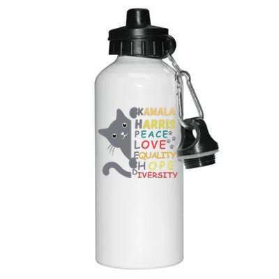 Kamala Harris Cat Peace Love Equality Hope Diversity Aluminum Water Bottle 