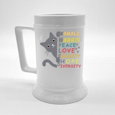 Kamala Harris Cat Peace Love Equality Hope Diversity Beer Stein