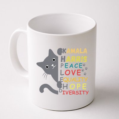 Kamala Harris Cat Peace Love Equality Hope Diversity Coffee Mug